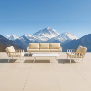 מערכת ישיבה אוורסט בסיס לבן עם ריפוד בגוון בז'