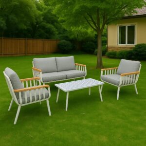 מערכת ישיבה "אטלס" בסיס לבן ריפוד אפור בהיר