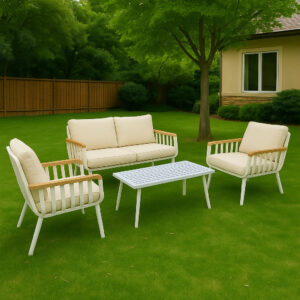 מערכת ישיבה "אטלס" בסיס לבן ריפוד בז'