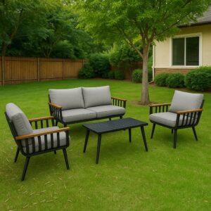 מערכת ישיבה "אטלס" בסיס שחור ריפוד אפור