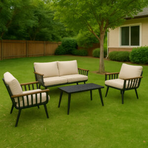 מערכת ישיבה "אטלס" בסיס שחור ריפוד בז'