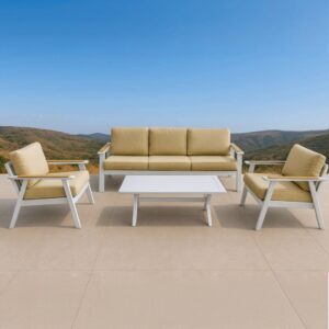 מערכת ישיבה "ארבל" בסיס לבן, ריפוד בז'