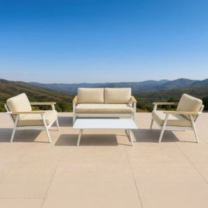 מערכת ישיבה "בנטל" בסיס לבן ריפוד בז'