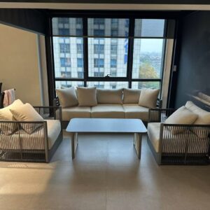 מערכת ישיבה "חרמון" בסיס ברונזה ריפוד בז'