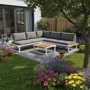 מערכת ישיבה "תבור" בסיס לבן ריפוד אפור