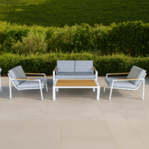 מערכת ישיבה "מצדה" בסיס לבן ריפוד אפור בהיר